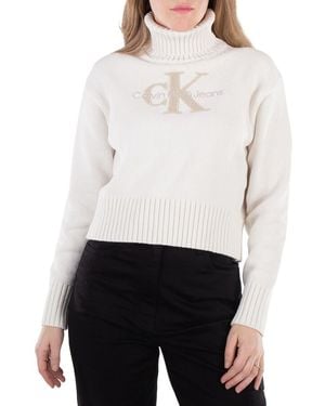 Calvin Klein Monogram Roll Neck Sweater - White