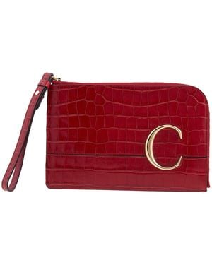 Chloé C Croc Embossed Leather Pouch - Red