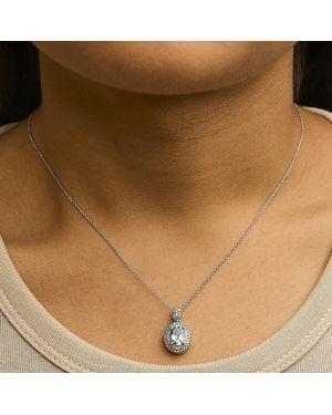 Haus of Brilliance 925 Sterling Oval Topaz And Diamond Accent With Beaded Halo Pendant Necklace - Natural