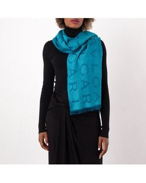 BVLGARI Logomania Fade Cashmere And Silk Stole - Blue