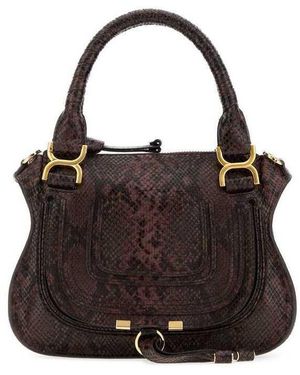 Chloé Printed Leather Small Marcie Shoulder Bag Kohlbrown - Black