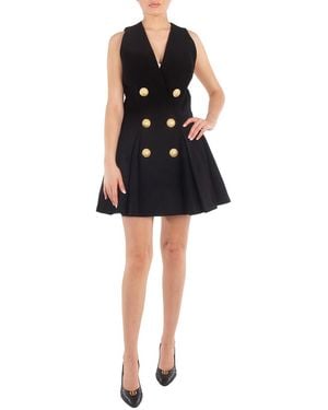 Balmain Pleated Flared Crepe Dress, Brand Size 38 (Us - Black