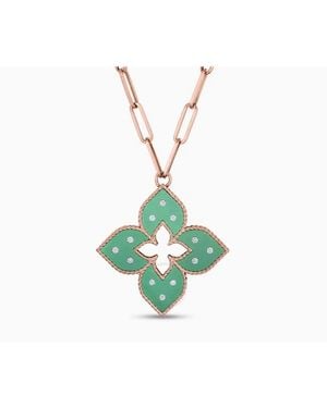 Roberto Coin 18K Rose 0.15Cttw Diamond Venetian Princess Satin Pendant - Green