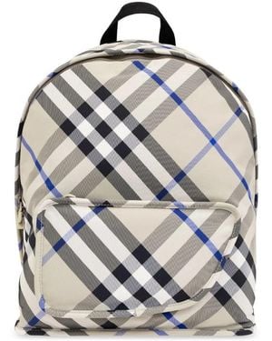 Burberry Check-Printed Zipped Polyamide Backpack - Grey