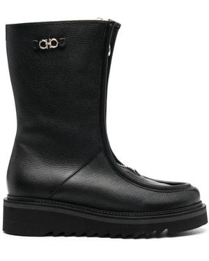 Ferragamo 50Mm Zip-Front Leather Boots - Black