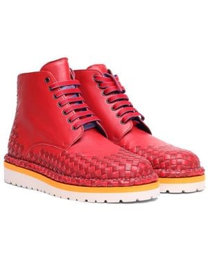 Bottega Veneta Intrecciato Combat Boots - Red