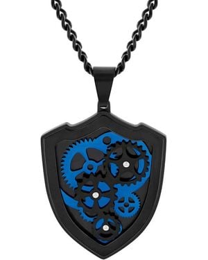 Robert Alton Finish Stainless Steel Shield Pendant - Blue
