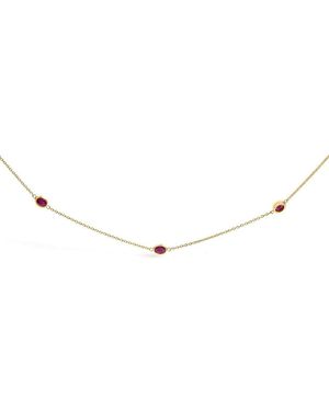 Haus of Brilliance 14K Bezel Set 4X3 Mm Oval Ruby Station Necklace - Metallic