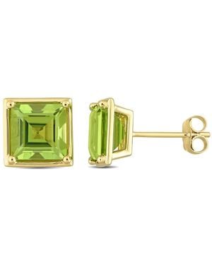 Amour 3 1/2 Ct Tgw Square Peridot Stud Earrings - Green