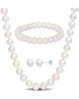 Amour 7.5-8Mm Freshwater Cultured Pearl 3-Piece Set Of Necklace Earrings & Bracelet - Metallic