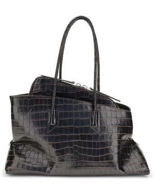 The Attico Crocodile-Embossed Calf Leather Shoulder Bag - Black