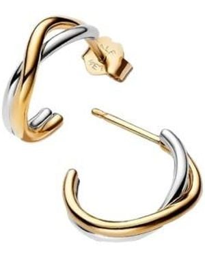 PANDORA Ladies Organically Shaped Two-Tone Open Hoop Earrings - Metallic