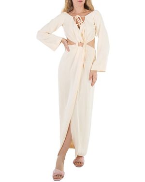 Nanushka Kacela Long Sleeve Front Slit Cut Out Dress - Natural