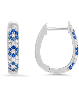 Kylie Harper Sterling Petite Sapphire Cz Floral Hoop Earrings - Blue