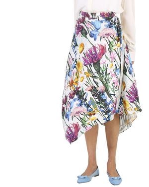 Stella McCartney Ladies Asymmetric Floral Print Midi Skirt - Blue