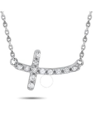 LB Exclusive 14K 0.12 Ct Diamond Small Cross Pendant Necklace - Metallic