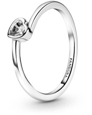 PANDORA Ladies Clear Tilted Heart Solitaire Ring - Metallic