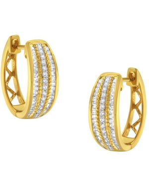 Haus of Brilliance 10K 3/4 Cttw Pave And Channel Set Diamond Triple Row Modern Hoop Earrings (I-J Colour, I2-I3 Clarity) - Metallic