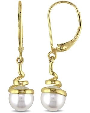 Amour Cultured Freshwater Pearl Spiral Leverback Earrings - Yellow