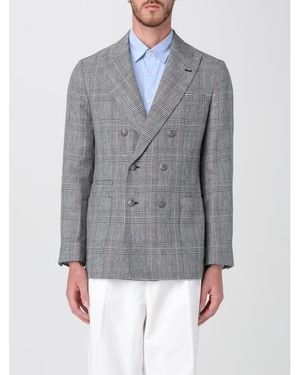 Brunello Cucinelli Plaid Double-Breasted Blazer, Brand Size 52 (Us - Grey