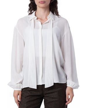 Bally Cotton Tie-Neck Blouse - Grey