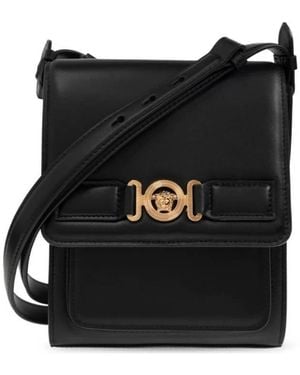 Versace Medusa Leather Messenger Bag - Black