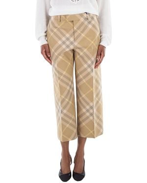 Burberry Check-Print Tailored Wool Pants, Brand Size 6 Us - Natural