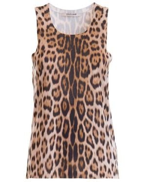Roberto Cavalli Leopard-Print Sleeveless Silk Top, Brand Size 40 Us - Brown