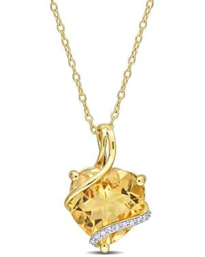 Amour 6 1/2 Ct Tgw Citrine And Diamond Accent Heart Wrapped Pendant With Chain - Metallic