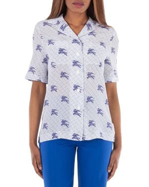 Burberry Tabi Ekd Monogram Silk Pajama Shirt, Brand Size 8 Us - Blue