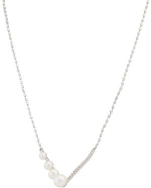 Amour Freshwater Cultured Pearl And 1/3 Ct Tgw Created Sapphire Necklace - White