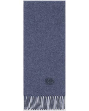 Gucci Cashmere Scarf With Patch - Blue