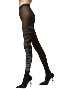 Philipp Plein Crystal Plein Nylon Tights, Brand Size 2 - Black