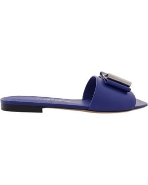 Ferragamo Ferragamo Lyana Double-Bow Slides, Size 7 C - Blue