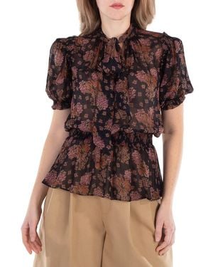 Polo Ralph Lauren Georgette Floral Tie-Neck Blouse - Brown