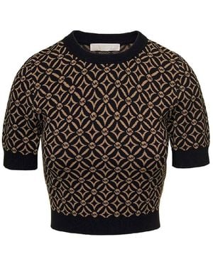 Michael Kors Logo Jacquard Cropped Sweater - Black