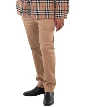 Burberry Embroidered-Logo Tailored Cotton Pants, Brand Size 52 (Waist - Brown