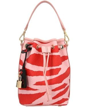 MCM Meta Safari Canvas Dessau Drawstring Bucket Bag - Red