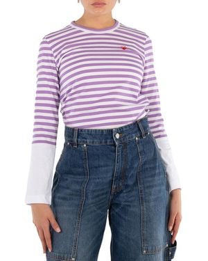 COMME DES GARÇONS PLAY Horizontal-Stripe Heart Emblem Long-Sleeve T-Shirt - Blue