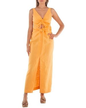 Nanushka Draped Linen Midi Dress - Orange