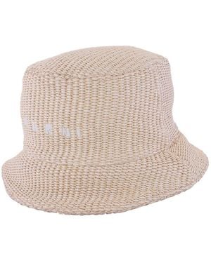 Marni Logo-Embroidered Cotton-Blend Bucket Hat - Natural