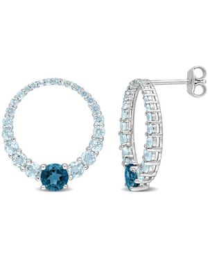 Amour 3 1/3 Ct Tgw Sky Topaz And London Topaz Graduated Open Circle Earrings - Blue