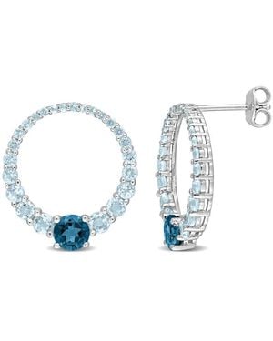 Amour 3 1/3 Ct Tgw Sky Topaz And London Topaz Graduated Open Circle Earrings - Blue