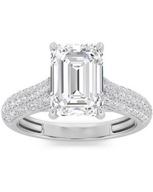 Mure And Co 1.5Ctw Emerald Shaped Lab Grown Diamond (F/Vs) Hidden Halo Accented Engagement Ring - Metallic