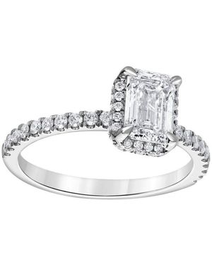 Brilliant Diamond 1.65 Ctw Emerald Solitaire Lab Grown Dimaond Halo Engagement Ring - White