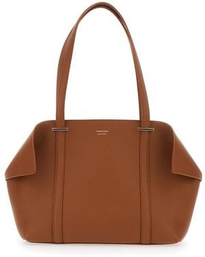 Ferragamo Tote Bag With Folded Sides And Logo Lettering On The Front Leather For Calf Shoulder - Brown