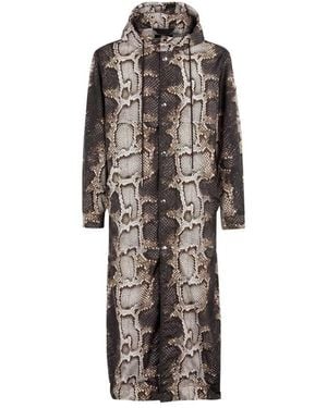 Roberto Cavalli Phyton Print Hooded Coat, Brand Size 46 Us - Brown
