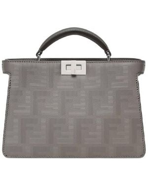 Fendi Peekaboo Leather Crossbody Bag - Grey