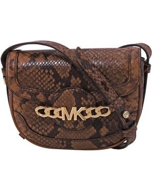 Michael Kors Snakeskin Effect Saddle Crossbody Bag - Brown
