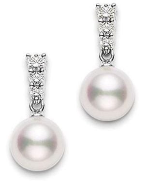 Mikimoto Morning Dew 8Mm Akoya Pearl & Diamond Drop Earrings - White